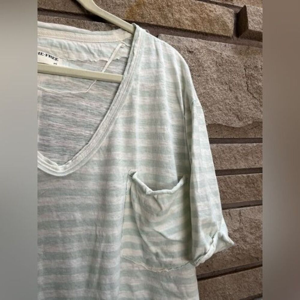 Free People All I Need Striped Short-Sleeve T-Shirt white aqua medium linen - Picture 9 of 12
